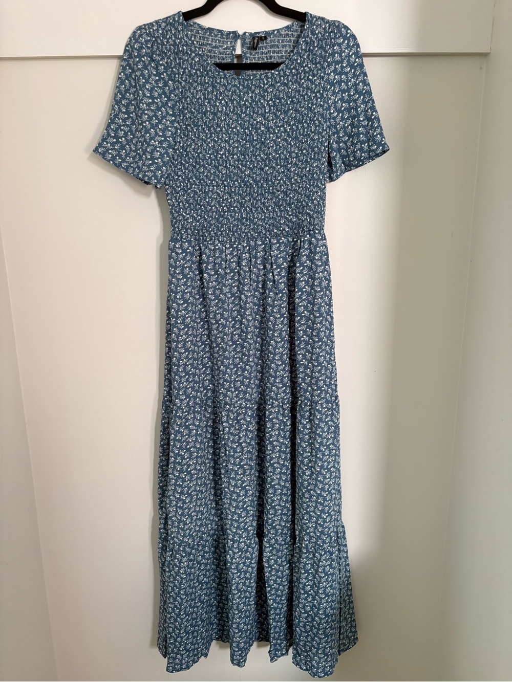 Blue Floral Smocked Maxi Dress